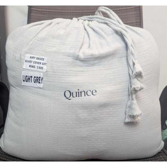 Quince 100% Organic Cotton Airy Gauze Duvet Cover 3PC Set Light Grey King/Cal - Picture 1 of 7